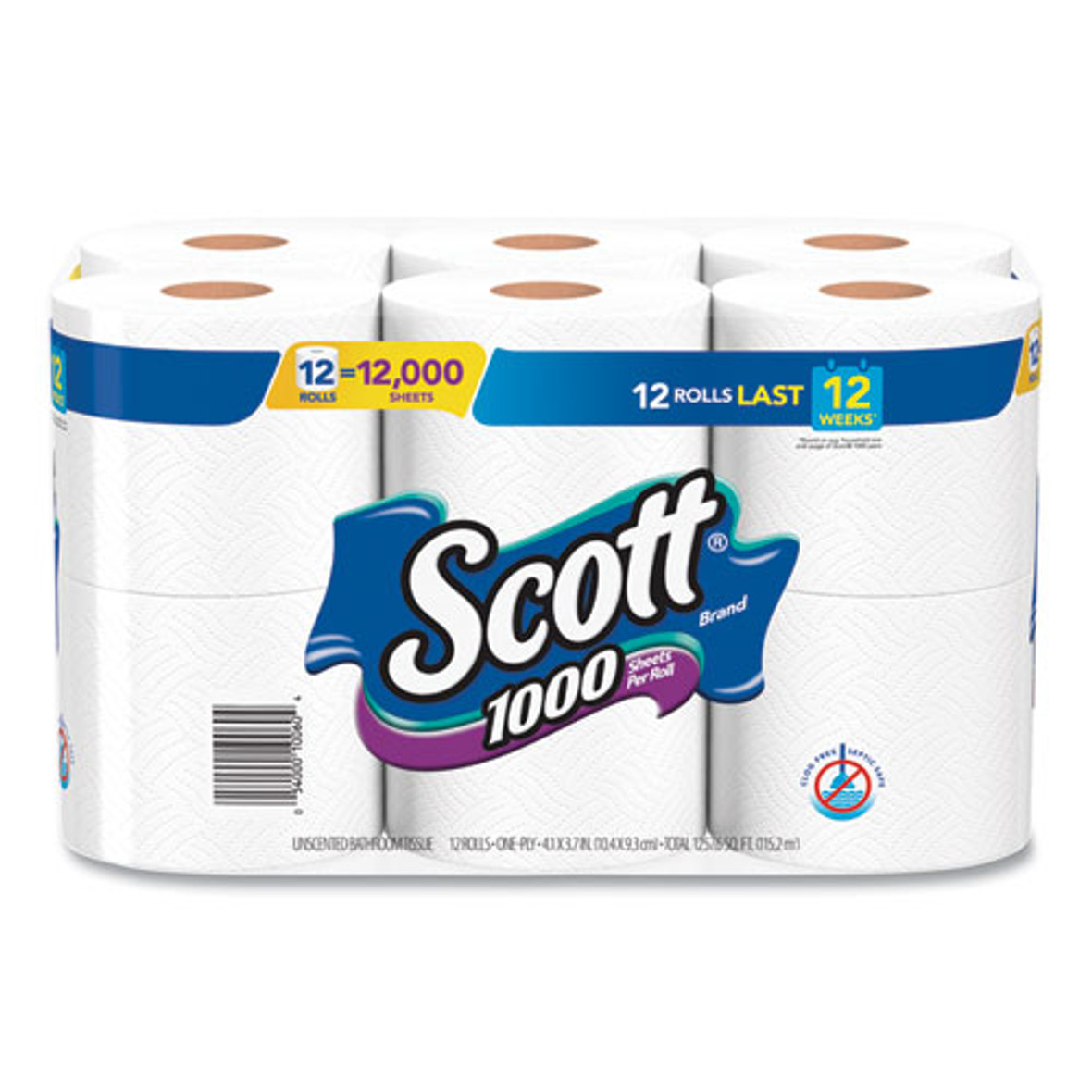 Toilet Paper, Septic Safe, 1-ply, White, 1000 Sheets/roll, 12 Rolls/pack, 4 Pack/carton
