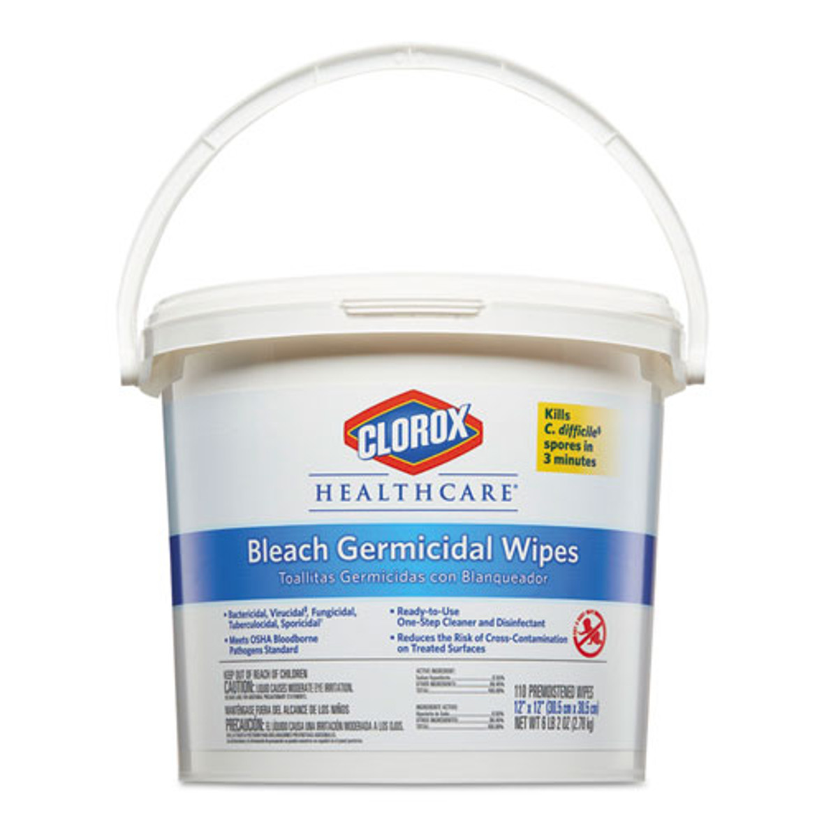 Bleach Germicidal Wipes, 12 X 12, Unscented, 110/bucket