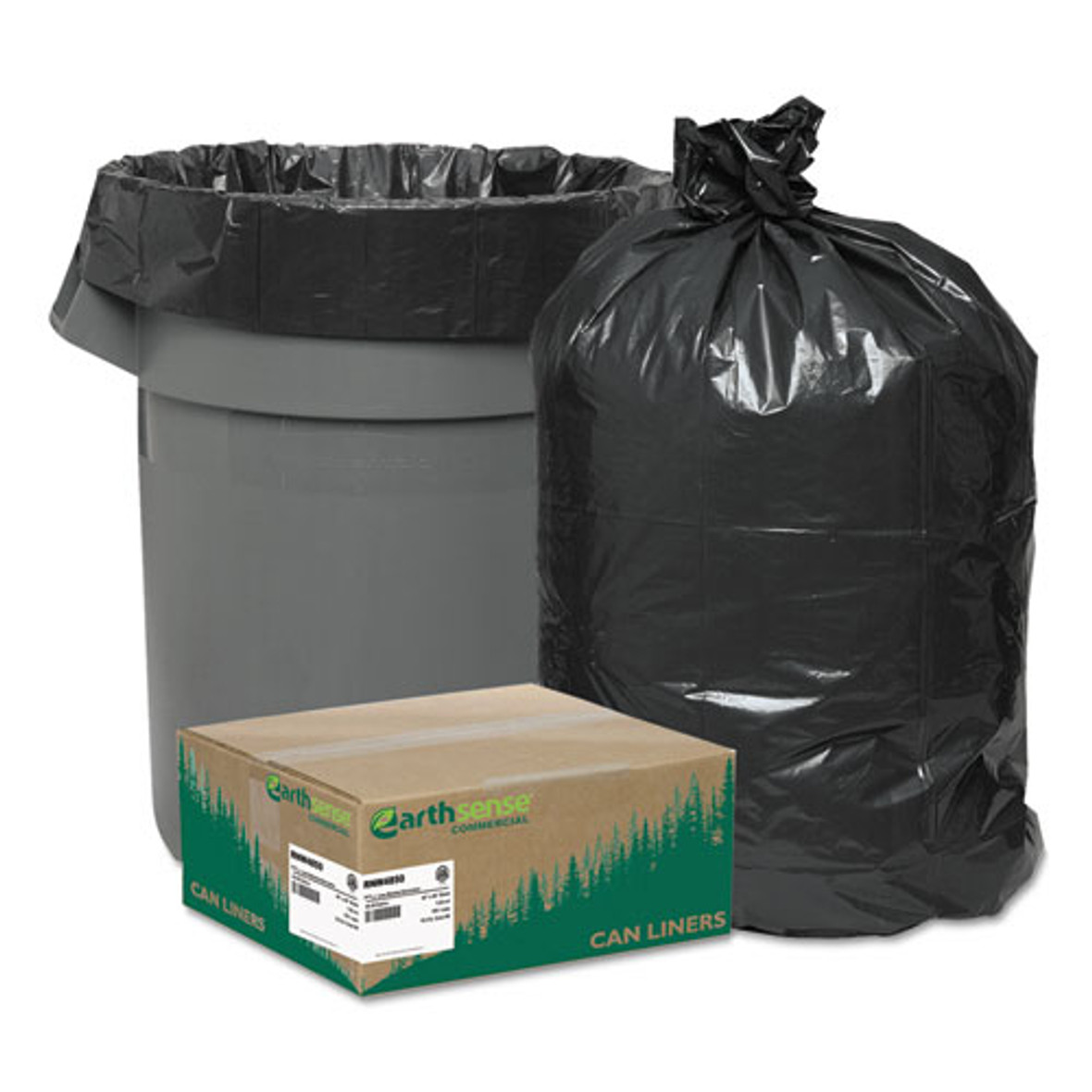 Linear Low Density Recycled Can Liners, 45 Gal, 1.25 Mil, 40" X 46", Black, 100/carton