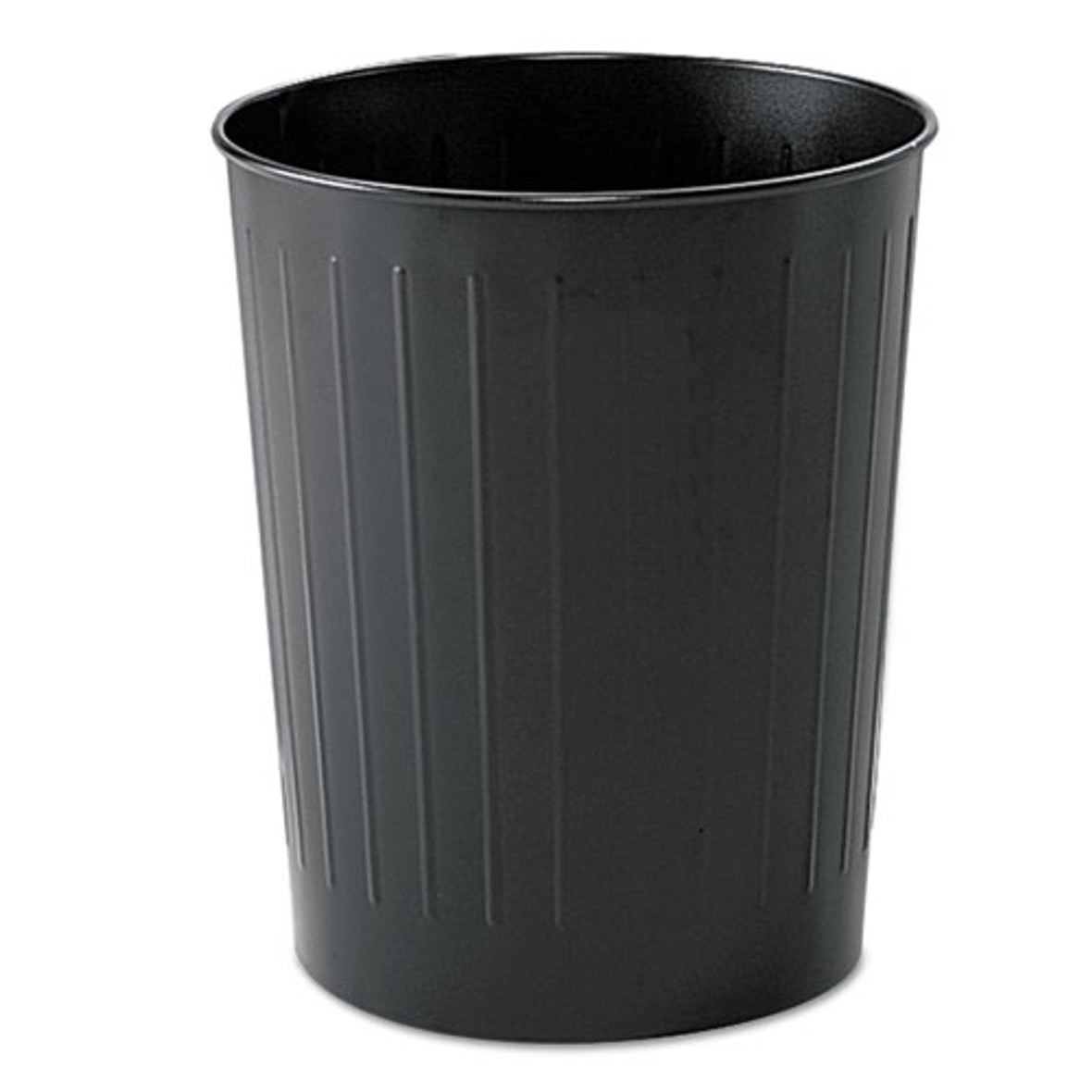 Round Wastebasket, Steel, 23.5 Qt, Black