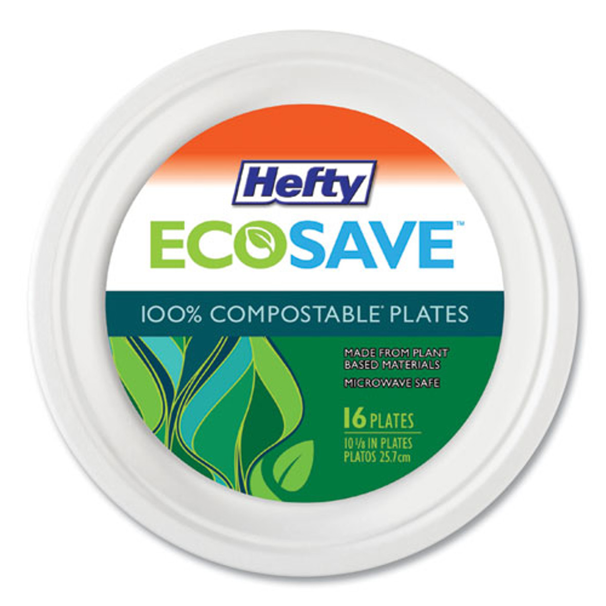 Ecosave Tableware, Plate, Bagasse, 10.13" Dia, White, 16/pack, 12 Packs/carton