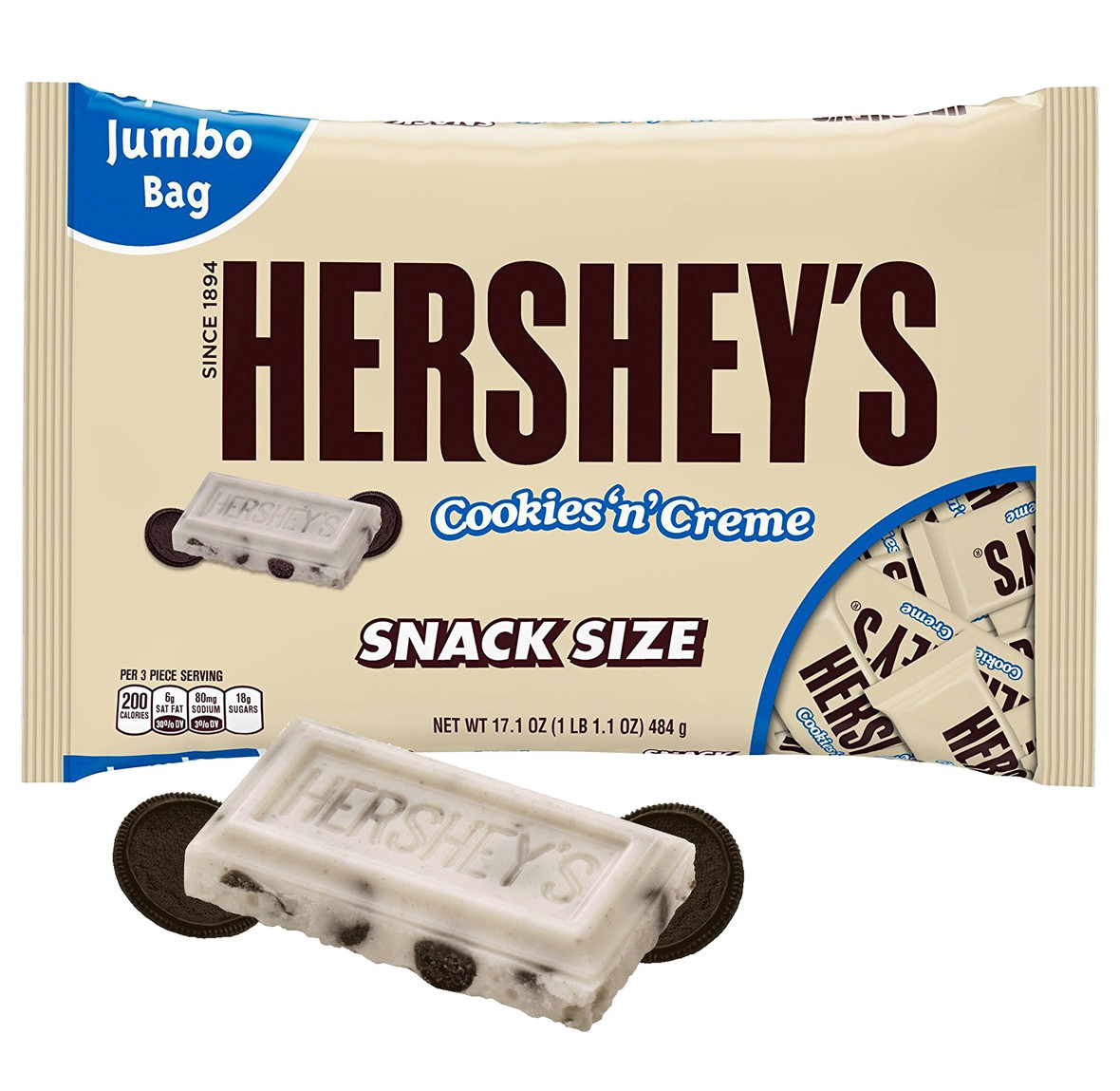 マルベル　Cookie and Cream Onepiece SMサイズ Hershey's Cookies n Creme Snack Size Bars, 17.1 Oz. Bag, 2 per Pack