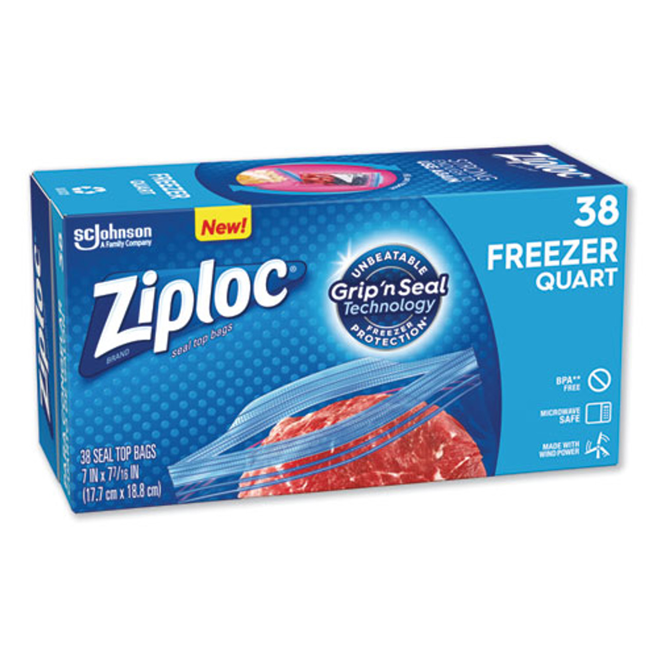 Ziploc Zipper Freezer Bags, 2 gal, 2.7 mil, 13 x 15.5, Clear, 100/Carton