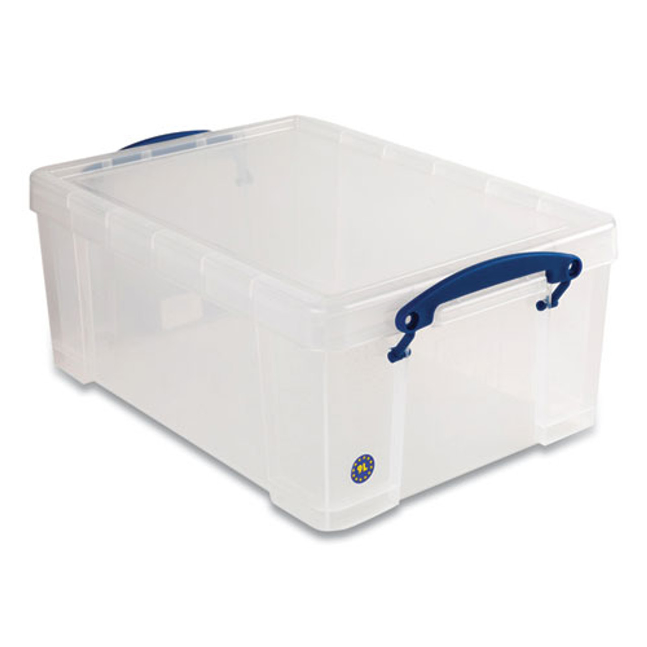 Iris 6.5 Gallon Clear Plastic Storage Boxes with Blue Lid, Pack of 4