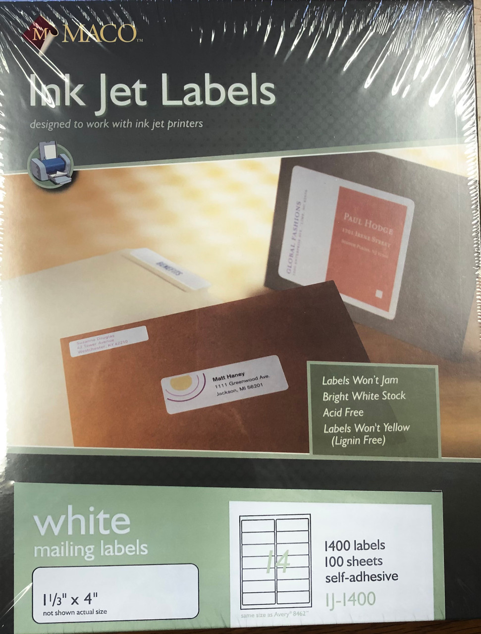 Jet Set Label Ink Jet Labels, White Mailing Labels, 1 1/3