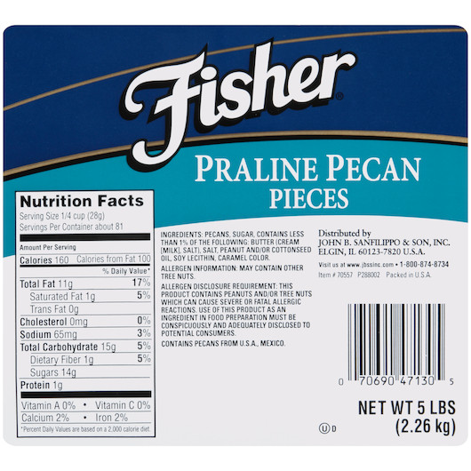 Labelling Pecan Fisher Praline Pecan Pieces, 5 Pound, 1 Per Case