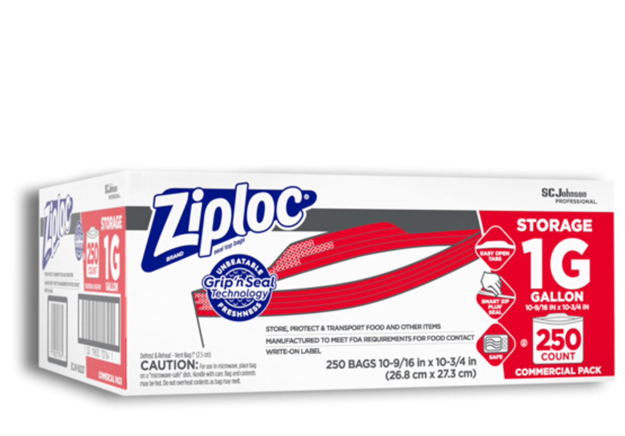 SC Johnson Ziploc® Double Zipper Storage Bags, 1 gal, 1.75 mil, 10.56 x  10.75, Clear, 250/Box, SJN682257