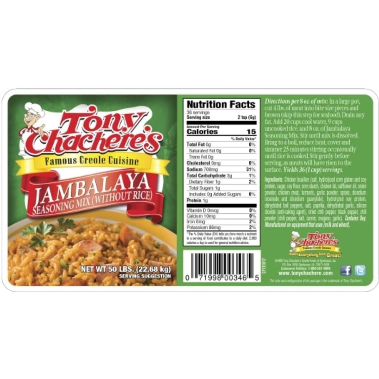 Tony Chachere's Jambalaya Seasoning Mix w/o Rice 8oz 071