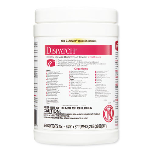 Dispatch Cleaner Disinfectant Towels, 6 3/4 X 8, 150/can, 8 Canisters ...