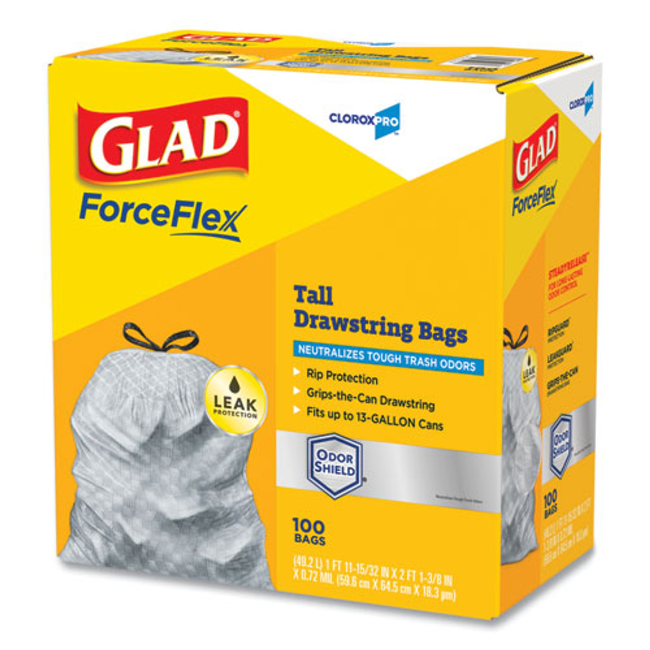 ForceFlex Tall Kitchen Drawstring Trash Bags, 13 gal, 0.72 mil, 23.75 x  24.88, Gray, 100/Box