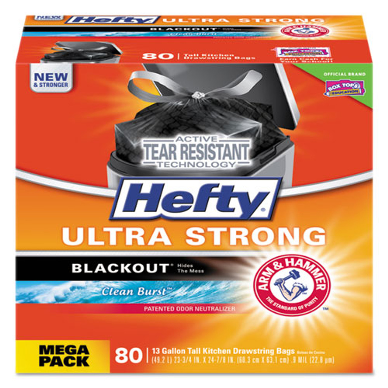 Hefty Ultra Strong Tall Kitchen and Trash Bags, 13 gal, 0.9 mil, 23.75 x 24.88, White, 330/Carton