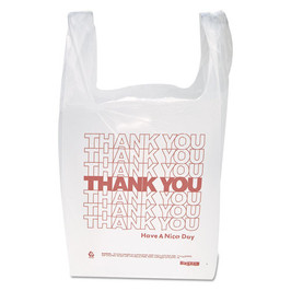 "thank You" Handled T-shirt Bag, 0.167 Bbl, 12.5 Microns, 11.5" X 21", White, 900/carton