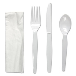 Four-piece Cutlery Kit, Fork/knife/napkin/teaspoon, Heavyweight, White, 250/carton