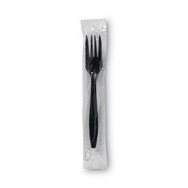 Individually Wrapped Heavyweight Utensils, Fork, Plastic, Black, 1,000/carton