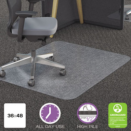 Deflecto® All Day Use Chair Mat - All Carpet Types, 36 x 48, Rectangular, Clear, 1 Each/Carton