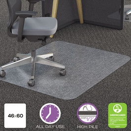 Deflecto® All Day Use Chair Mat - All Carpet Types, 46 x 60, Rectangle, Clear, 1 Each/Carton