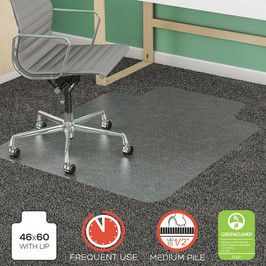 Deflecto® SuperMat Frequent Use Chair Mat For Medium Pile Carpet, 46 x 60, Wide Lipped, Clear, 1 Each/Carton