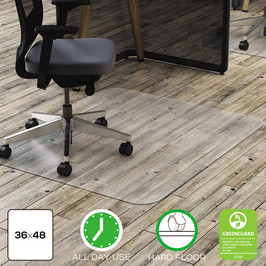 Deflecto® All Day Use Chair Mat - Hard Floors, 36 x 48, Rectangular, Clear, 1 Each/Carton