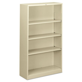 HON® Metal Bookcase, Four-shelf, 34-1/2w X 12-5/8d x 59h, Putty (Pack of 1)