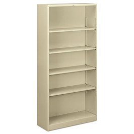 HON® Metal Bookcase, Five-shelf, 34-1/2w X 12-5/8d x 71h, Putty (Pack of 1)