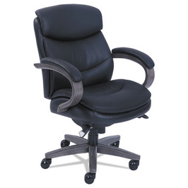 La-Z-Boy® Woodbury Mid-Back Executive Chair, Supports Up to 300 lb, 18.75" to 21.75" Seat Height, Black Seat/Back, Weathered Gray Base, 1 Each/Carton
