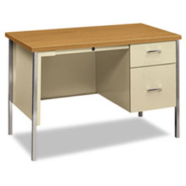 HON® 34000 Series Right Pedestal Desk, 45.25" x 24" x 29.5", Harvest/Putty, 1 Each/Carton