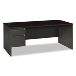 HON® 38000 Series Left Pedestal Desk, 72" x 36" x 29.5", Mahogany/Charcoal, 1 Each/Carton