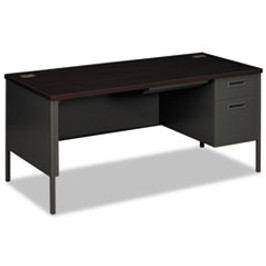 HON® Metro Classic Series Right Pedestal "L" Workstation Desk, 66" x  30" x 29.5", Mahogany/Charcoal, 1 Each/Carton