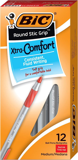 BIC Round Stic Grip Xtra Comfort Ballpoint Pen Red