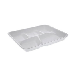 Pactiv Foam School Trays, 5-Compartment, 8.25 X 10.5 X 1,  White, 500/Carton