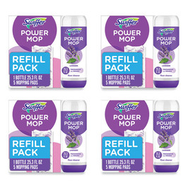 Swiffer Powermop Cleaning Solution And Pads Refill Pack, Lavender, 25.3 Oz Bottle And 5 Pads Per Pack, 4 Packs/Cs