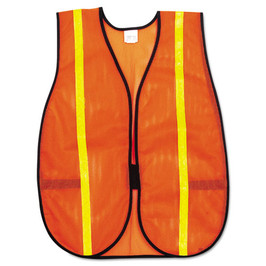 MCR Safety Polyester Mesh Safety Vest, One Size Fits All, Orange with 0.75" Lime Green Stripe