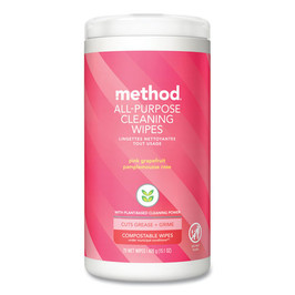 Method All Purpose Cleaning Wipes, 1 Ply, Pink Grapefruit, White, 70/canister, 6/carton
