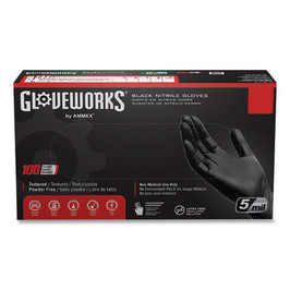 GloveWorks by AMMEX Industrial Nitrile Gloves, Powder-free, 5 Mil, Large, Black, 100 Gloves/box, 10 Boxes/carton
