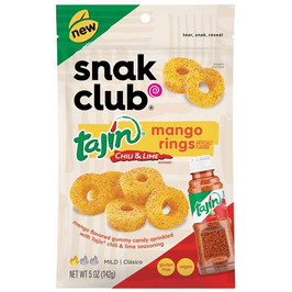 Snak Club Resealable Tajin Mango Rings Gummy Candy, 5 Ounce, 6 Per Case