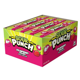 American Licorice Strawberry Sour Punch Straw Candy, 2 Ounce, 24 Per Box, 12 Per Case