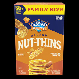 Blue Diamond Nut-Thins Family Size Almonds Cheddar Cheese Rice Crackers Snacks, 7.7 Ounce -- 6 per case
