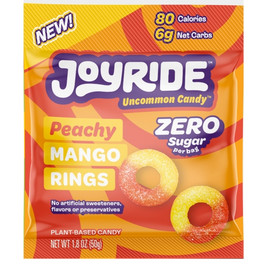 Joyride Zero Sugar Peach Mango Rings Gummy Candy, 1.8 Ounce, 8 Per Box, 8 Per Case