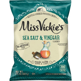 Miss Vickie s Sea Salt Vinegar Kettle Cooked Potato Chips, 1.375 Ounce, 64 Per Case