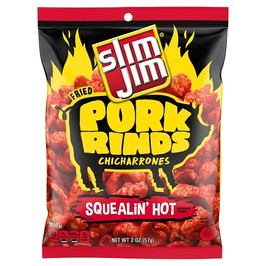 Slim Jim Pork Rind Squealin  Hot Fried Snacks, 2 Ounces, 12 Per Case