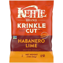 Kettle Foods Potato Chips, Krinkle Cut, Habanero Lime Kettle Chips, Snack Bag, 2 Ounce, 6 Per Case