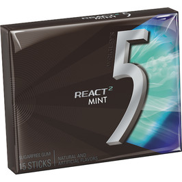Five React Mint Gum, 15 Piece, 10 Per Box, 12 Per Case