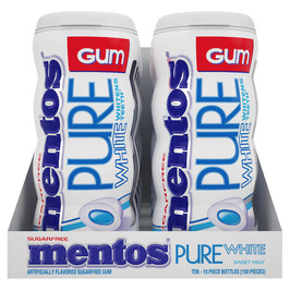 Mentos Sugar Free Pure White Sweet Mint Gum, 15 Piece, 10 Per Box, 12 Per Case