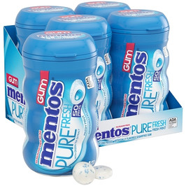 Mentos Sugar Free Pure Fresh Gum Fresh Mint Curvy Bottle, 50 Piece, 4 Per Box, 6 Per Case