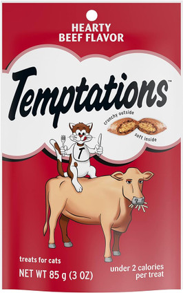 Temptations Whiskas Cat Treats Hearty Beef Flavor, 3 Ounce, 12 Per Case