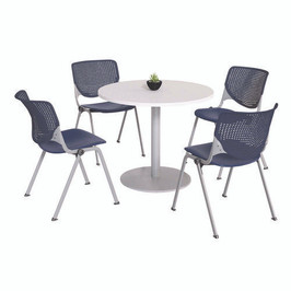 KFI Studios Pedestal Table With Four Navy Kool Series Chairs, Round, 36" Dia X 29h, Designer White, Ships In 4-6 Business Days