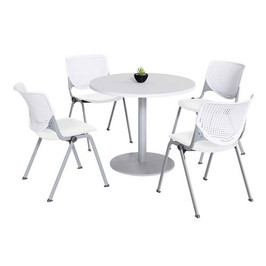 KFI Studios Pedestal Table With Four White Kool Series Chairs, Round, 36" Dia X 29h, Designer White, Ships In 4-6 Business Days