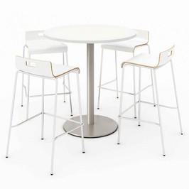 KFI Studios Pedestal Bistro Table With Four White Jive Series Barstools, Round, 36" Dia X 41h, Designer White, Ships In 4-6 Business Days