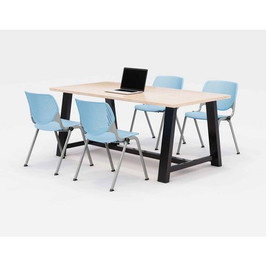 KFI Studios Midtown Dining Table With Four Sky Blue Kool Series Chairs, 36 X 72 X 30, Kensington Maple, Ships In 4-6 Business Days