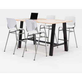 KFI Studios Midtown Bistro Dining Table With Four White Kool Barstools, 36 X 72 X 41, Kensington Maple